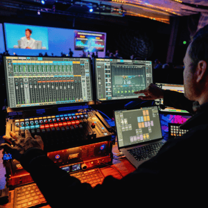 A/V partner working during a conference